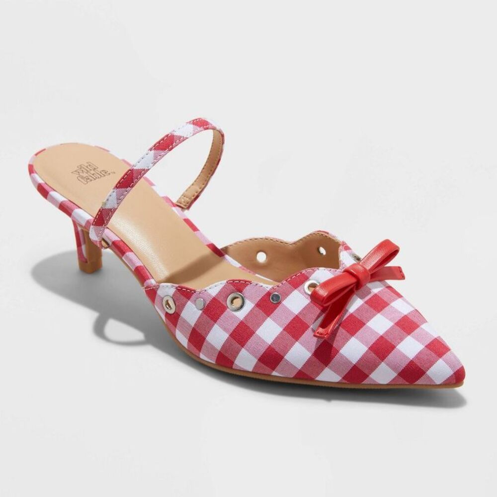 wild fable Red and White Gingham Bow Pointed Mule